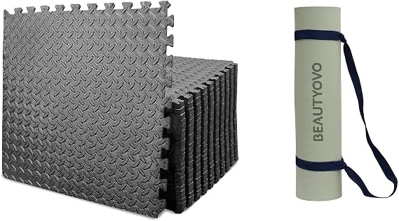 [BUY TOGETHER, SAVE MORE] 24 Tiles Interlocking Mat + TPE Yoga Mat Eco-friendly Non Slip, Matcha Green & Graphite Grey