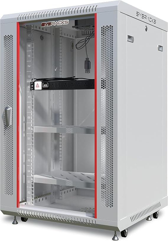 Sysracks 18U Gray Wall Rack Mount Server 18" Deep Network Cabinet, Server Rack with Fan, Removable Side Panels, Locking Glass Door 19" Computer Cabinet Enclosure Network Rack Case 18.450