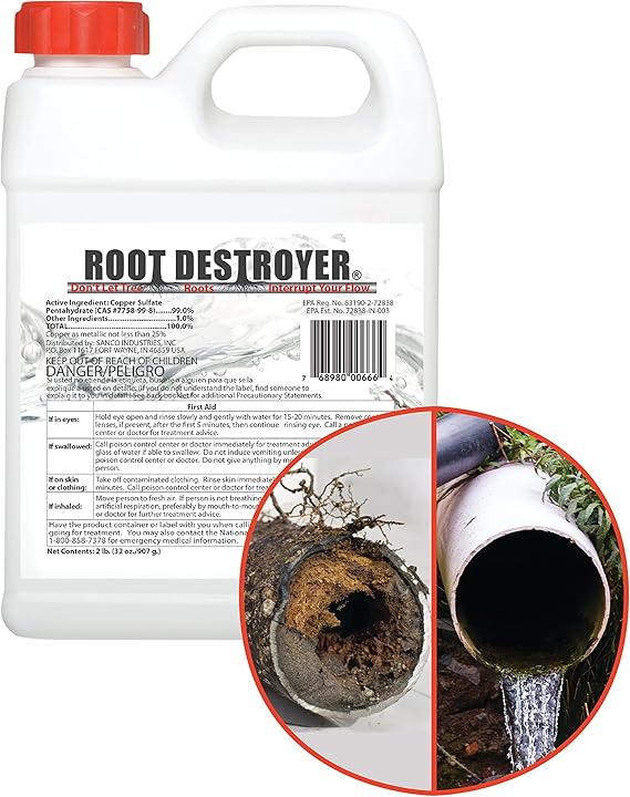 Root Destroyer 2lbs- Root Killer for Sewer & Pipe Lines- Stops New Growth Safe for All Plumbing