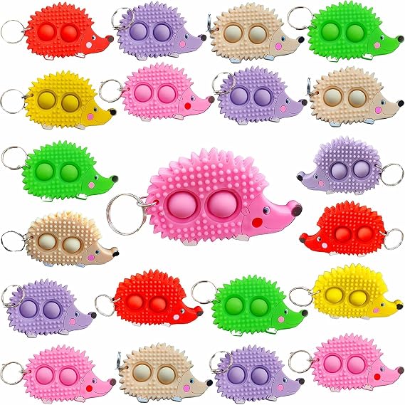 30 Packs Bulk Worry Hedgehog Stones Mini Pop Fidgets for Birthday Party Favors,Small Little Backpack Keychain for Classroom Students Boys Kids