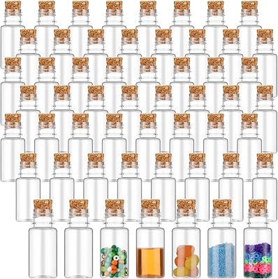 Bokon 100 Packs 10ml Mini Plastic Bottles with Corks Stoppers Small Potion Bottles Tiny Clear Sand Art Jar Wishing Vial for Wedding Birthday Party Decoration DIY Crafts Gift