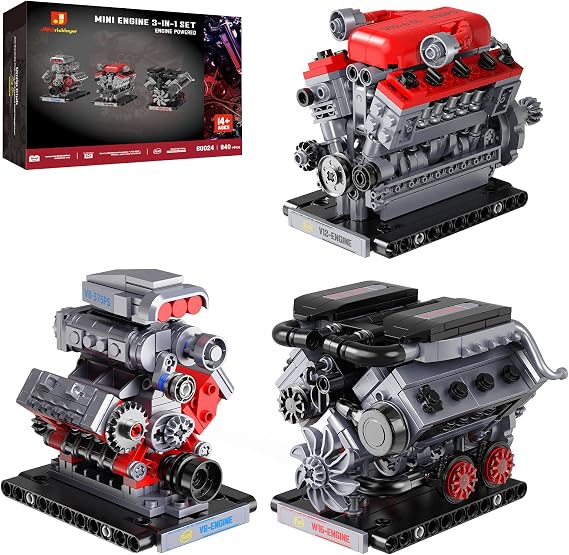 JMBricklayer 3-in-1 Mini Engine Model Car Kits that Runs, V8 V12 W16 Engine Kits for Adults & Teens, Physical Science Experiment STEM Toy, Collectible Engineering Gifts for Car Lovers 840PCS