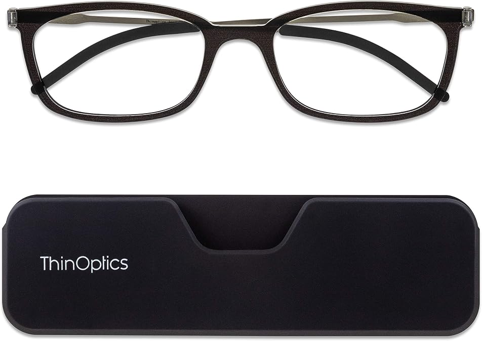 ThinOptics Unisex Adult Glasses Reading, Attachable Case / Rectangle Black, 1.50 US
