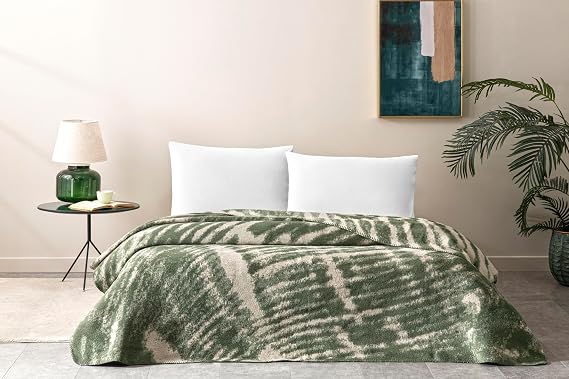 CROWN Vivien Patterned 100% Cotton Cotton Blanket, Khaki, Single