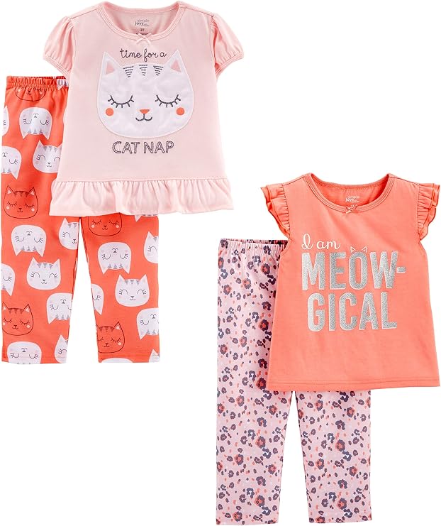 Simple Joys by Carter's girls 4-Piece Pajama Set (Cotton Top & Fleece Bottom)