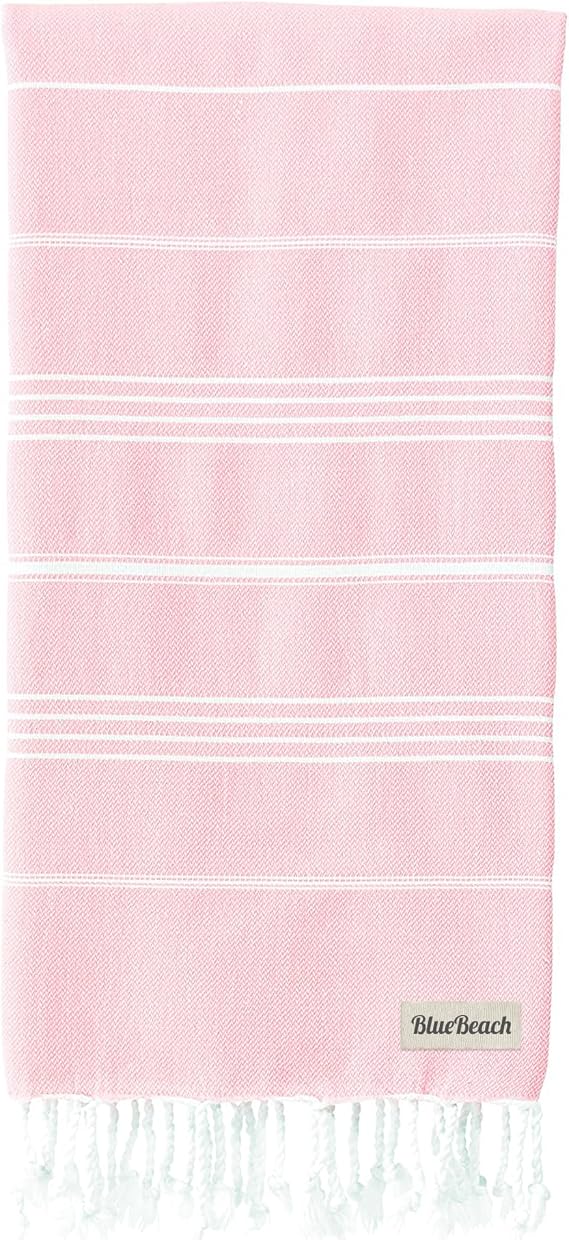Blue Beach Turkish Towel - 100x180cm Large Turkish Hammam Peshtemal Towel - Super Absorbent, Quick Dry, Sand Free, Lightweight, Compact Towels for Swimming, Bath, Gym, Sauna and Travel (Pink)