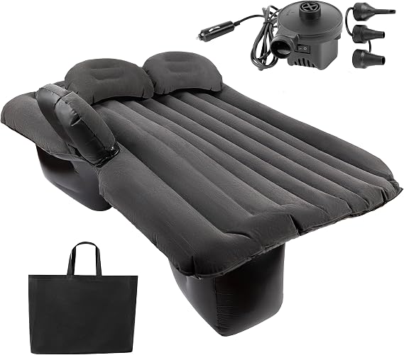 ZONETECH Inflatable Car Travel Air Mattress Back Seat- Pump Kit Premium Quality- Vacation Camping-Sleep Blow Up Pad Automotive Rear Seat Bed with 2 Air Pillows Car SUV Universal Fit