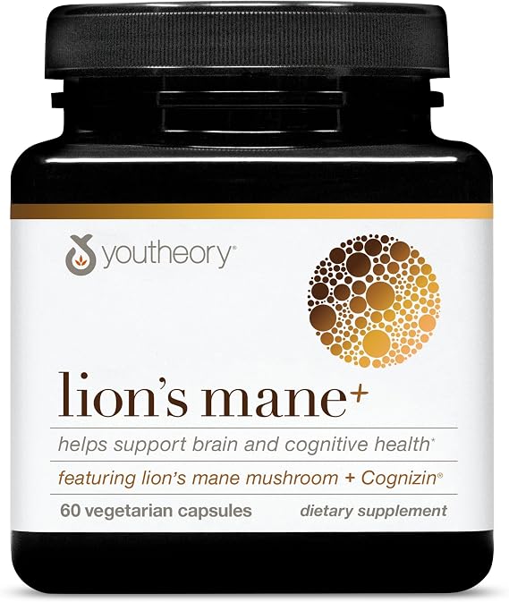 Youtheory Lion's Mane Plus, 60 Vegetarian Capsules, 20-Day Supply
