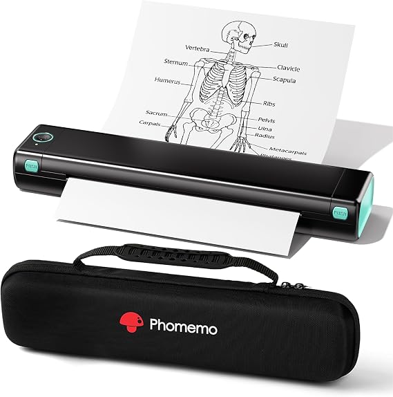 Phomemo Thermal Printer A4 with Bag, M08F Portable Printer for Laptop Phone | Bluetooth Inkless Mobile Small Travel Wireless Printers for Home use Office Trip School | Compatible with Android iOS Windows
