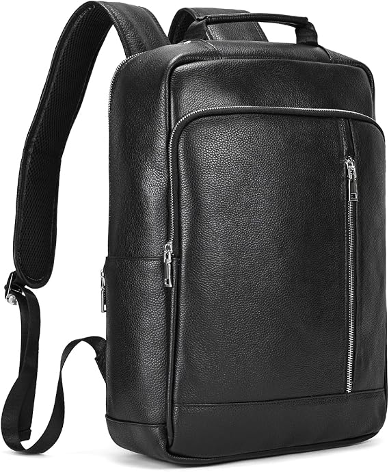 LUUFAN Genuine Leather Backpack for Men, Casual Shoulder Bag Multi Pockets Daypack 15.6 Inch Laptop Bag for Travel Business Hiking