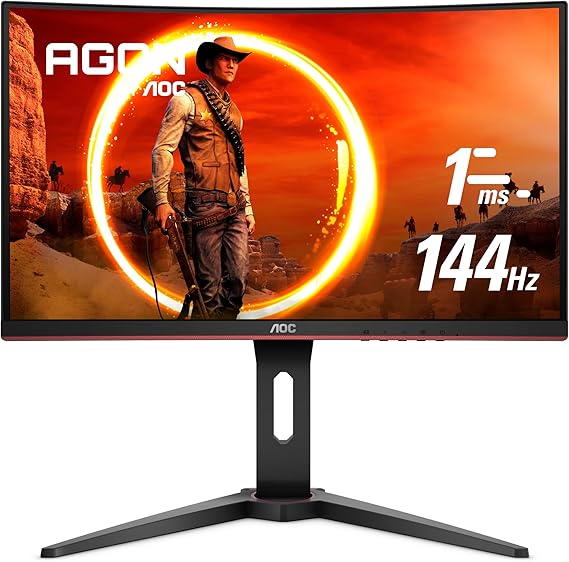 AOC C24G1 24 Curved Frameless Gaming Monitor, FHD 1080p, 1500R VA panel, 1ms 144Hz, FreeSync, Height adjustable, VESA, 3-Year Zero Dead Pixels Black