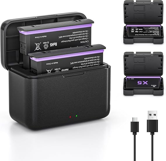 2-Pack Battery and Fast Dual Charger Box for Insta360 X5 for Insta 360 X 5 | 2800mAh Replacement Batteries Pack and Dual Channel Fast Charging Portable Case for Insta 360 X5 Action Camera