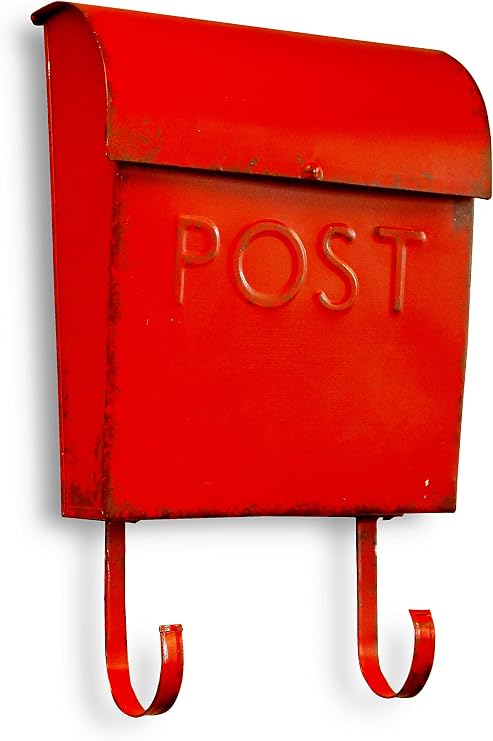 NACH Mailboxes for Outside Wall Mount, 13 x 11 x 4 inch, Aged Red Wall Mounted Mailbox, Waterproof Mailbox with Outdoor Newspaper Holder - The Rustic Euro Mailbox