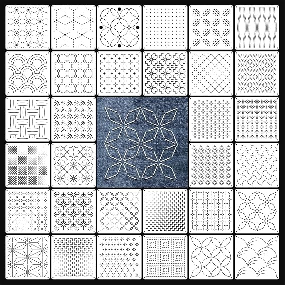 32 Piece Sashiko Stencil Kit 5.1 x 5.1 Inch PET Templates