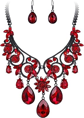 BriLove Womens Tribal Ethnic Crystal Chunky Statement Necklace Dangle Earrings Set