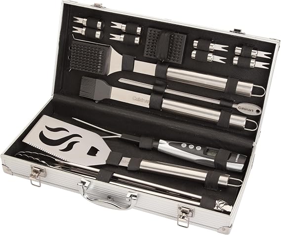 Cuisinart Deluxe Grill Tool Set, 20-Piece Grill Set, BBQ Accessories with Aluminum Case, Stainless Steel Grilling Accessories, BBQ Tools, Grilling Gifts for Men, for Dad Husband