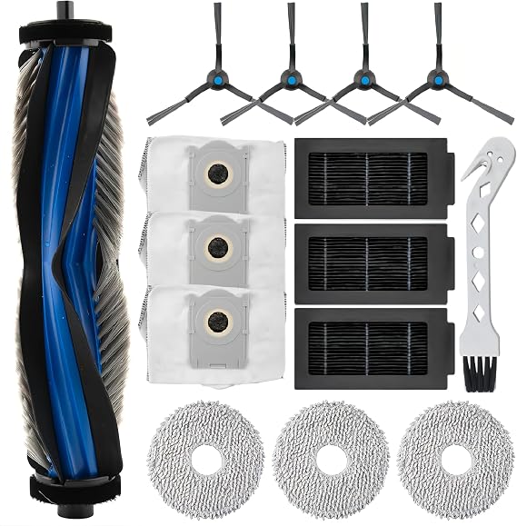 15 Pcs Accessories Kit for Ecovacs Deebot T50 Omni / T50 Pro Omni Robot Vacuum, Accessories Parts 1 Roller Brush, 4 Side Brushes, 3 Dust Bags, 3 Filters, 3 Mop Cloth, 1 Clean Brush