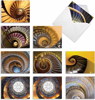 The Best Card Company - 10 Blank Note Cards Boxed 4 x 5.12 Inch - Architecture, Assorted All Occasion Cards - Stairways to Heaven M3095