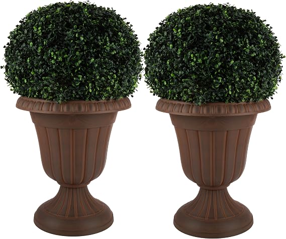 Pure Garden Flower Pots Outdoor Planter, Brown, 16x18-Inch, 2-Pack