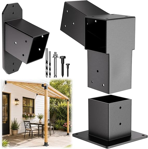 2 Pack Stainless Steel 15 Slanted roof pergola Bracket, firewood Sheds roof kit (3-Way End Corner), black