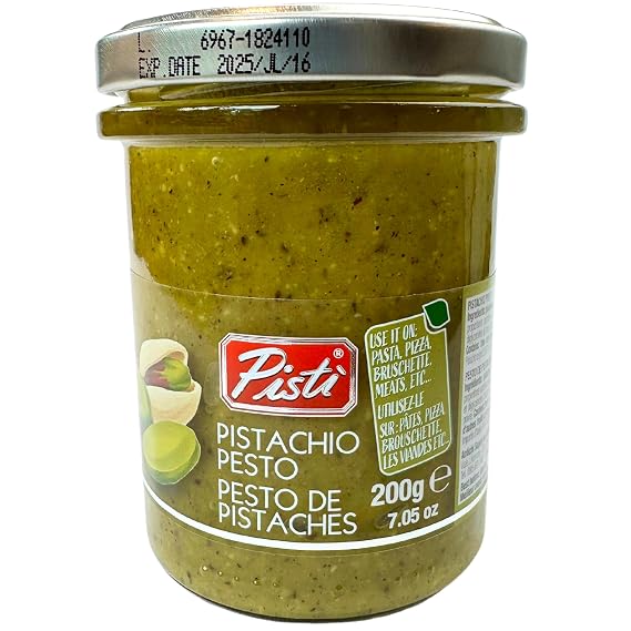 Pisti Pistachio Pesto from Sicily 7.05 oz. (200g) Pistachio Spread from Italy - Jar Pesto - Similar to Ligurian Pesto Genovese - Green Pesto - Italian Delicacies - 60% Crushed Pistacchio