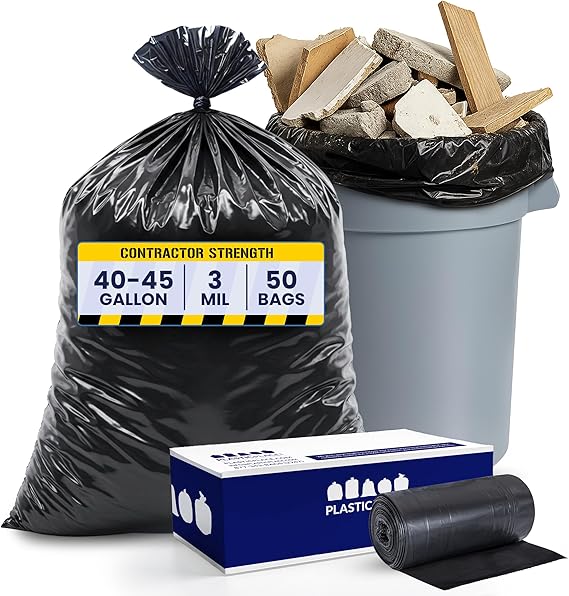 Plasticplace Contractor Trash Bags 40-45 Gallon 3.0 Mil Black Heavy Duty Garbage Bag 40 x 48 (50 Count)