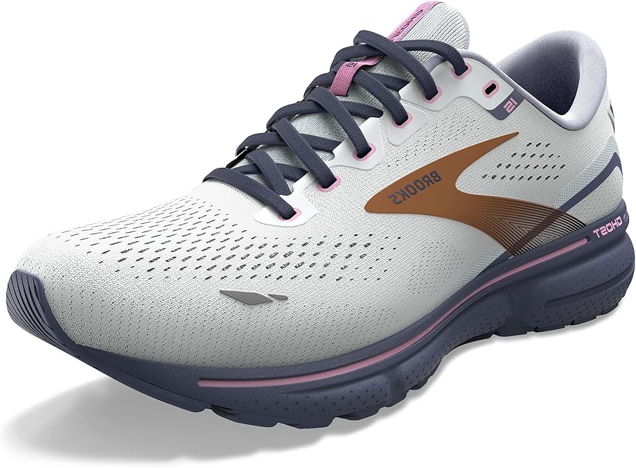 Brooks Women's Ghost 15 Neutral Running Shoe, Spa Blue/Neo Pink/Copper, 5 Wide