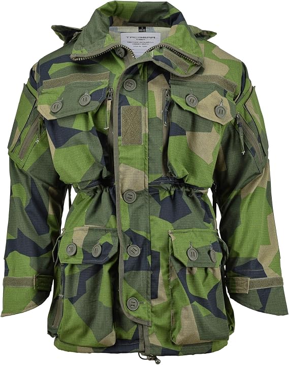 Swedish M90 camo Jacket Military Zipped Mens TacGear Smock with Detachable Hood