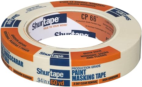 Shurtape CP 066 Industrial/Professional Grade Crepe Paper Masking Tape, 55m Length x 24mm Width, Natural, 199898