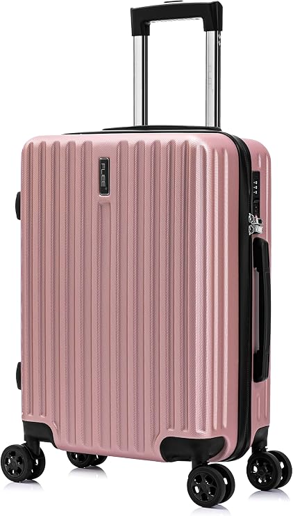 FLIEE Cabin Suitcase Hard Shell | 55x40x20cm Cabin Luggage | Lightweight Suitcase | Aluminum Telescopic Handle | TSA 3 Digit Combination Lock | 4 Dual Spinner Wheels. (Rose Gold, Cabin 20'')