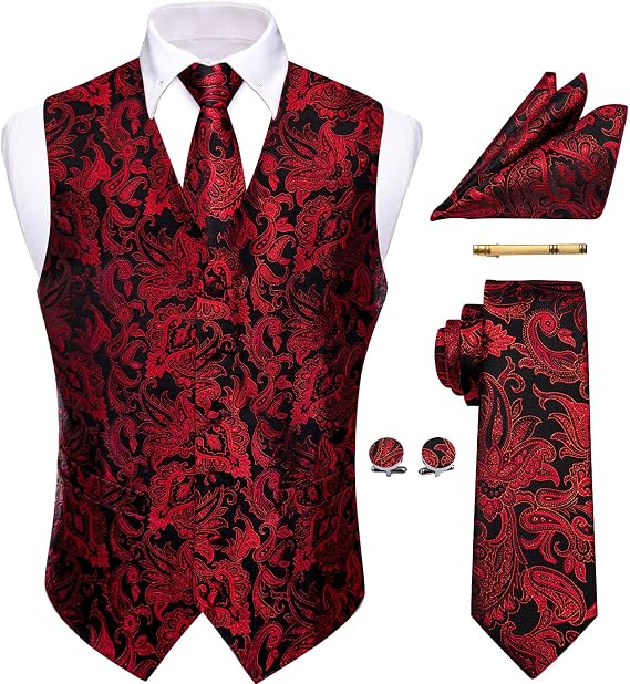 YourTies Mens Victorian Vest Tie Set Silk Paisley Suit Vests Formal Waistcoat Gothic Steampunk Vest with Notched Lapels