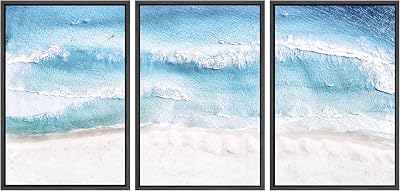 SIGNWIN Framed Canvas Print Wall Art Set Bright Blue Tropical Ocean Wave Beach Nature Wilderness Photography Realism Decorative Scenic Rustic Chic for Living Room, Bedroom, Office - 16x24x3 Black