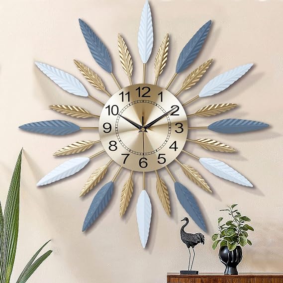 Lafocuse 23 Inch Silent Large Wall Clock for Living Room Decor, Decorative Mid Century Wall Clock, Sunburst Starburst Wall Clocks Battery Operated, Modern Art Deco