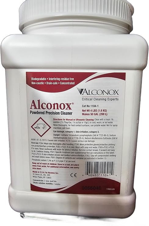 Alconox Detergent Cleaning Concentrate 4 lb. Container | Powder Form, 64 oz, Unscented, Biodegradable Formula, Hard Surface Use, Metal, Plastic, Ceramic, Rubber, Fiberglass