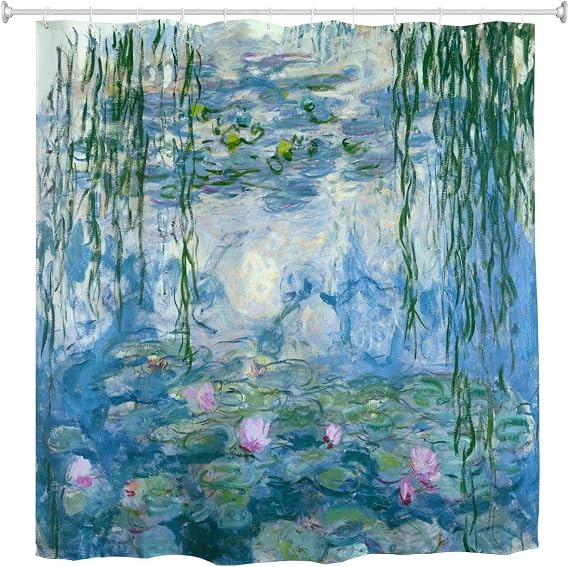 Shower Curtain Water Lilies by Claude Monet Oil Paintings Flowers, Fabric Bathroom Decor Set with Hooks, 60" x 72"