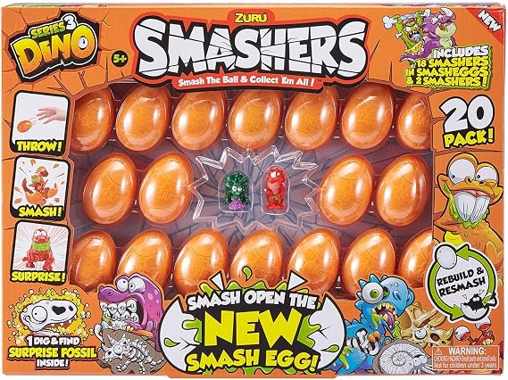 Smashers New Smash Egg Series 3 (20 Pack) by ZURU Dinosaur Toy Mini Collectibles for Parties, Party Favors, Boys, and Kids with Surprise Fossil Toys (Orange 20 Pack)