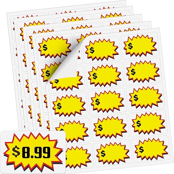 375 Pcs Garage Sale Stickers, (2"x3") Removable Adhesive Yard Sale Price tag Stickers with Space to Write Pricing, Rummage Sale Price Labels for Retail, Flea Market, Annual Community Sales
