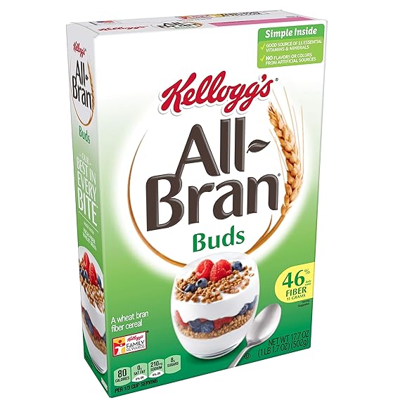 Kellogg's All-Bran Buds, Breakfast Cereal, Wheat Bran, Excellent Source of Fiber, 17.7 oz Box