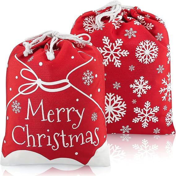 Shindel 2PCS Christmas Santa Sacks with Drawstring, 15.9 X 20 inch