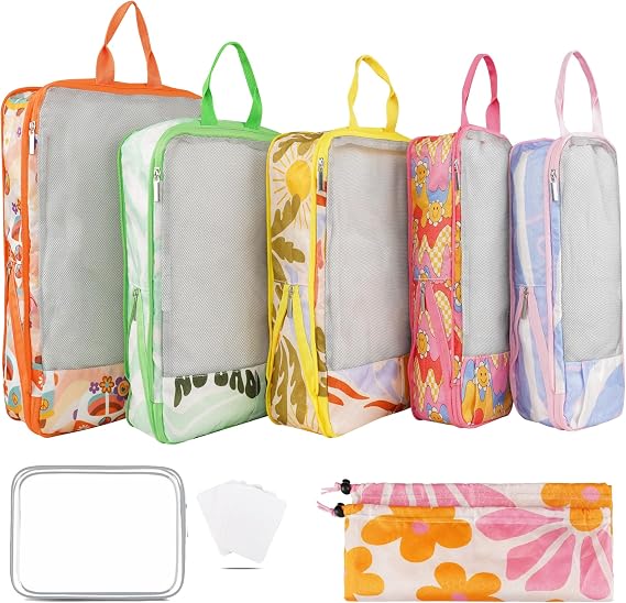 7 Pcs Compression Packing Cubes Travel for Suitcases, Luggage Organizer Washable Storage Bags Set for Backpack Travel- Packaging Cubes for Carry-Ons and Storage