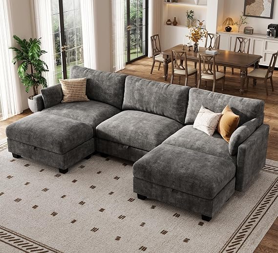Modular Sectional Sofa, 101" U Shaped Couch with Storage