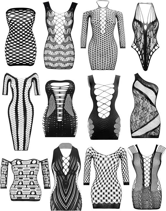 JDiction Womens Lingerie BabyDoll Fishnet Bodysuit Sexy Nightwear(12 Pack)