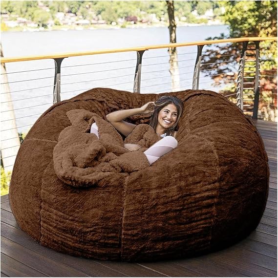7-Foot Bean Bag Chair with Furry Fur Cover Machine Washable Big Size Sofa and Giant Lounger Furniture (Color : Brown)(no Internal Foam Padding)