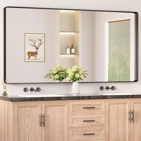 Keonjinn 72 x 36 Inch Black Bathroom Mirror for Over Sink, Tempered Glass