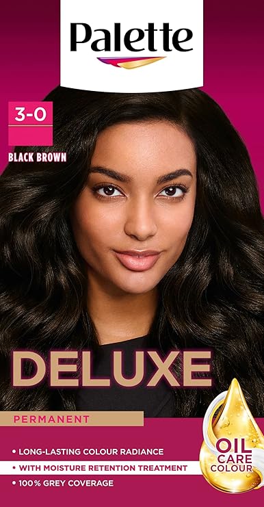Palette Deluxe Creme Colouration 3-0 Black Brown Hair Dye, Permanent Hair Dye, Long-Lasting Hair Colouring with Moisture Retention Treatment and 100% Grey Coverage
