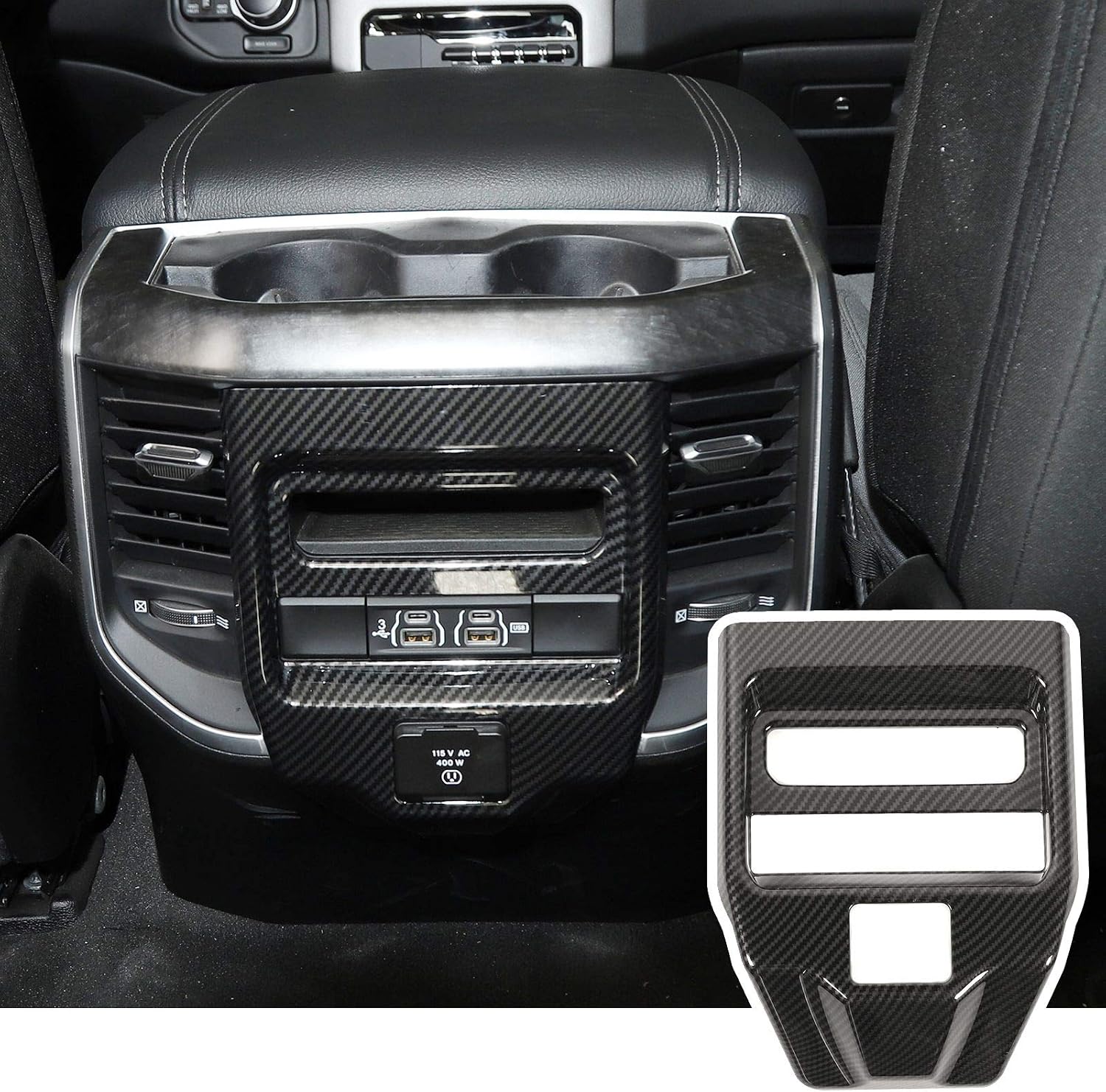 Carbon Fiber Center Console Rear Air Condition Outlet Vent Covers Fit for 2019-2025 Dodge RAM