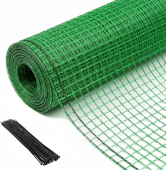 4x100 FT Plastic Garden Fence with 50 Zip Ties Green Heavy Duty Temporary Safety Fencing for Animals, Snow, Poultry, Deer, Yard & Construction