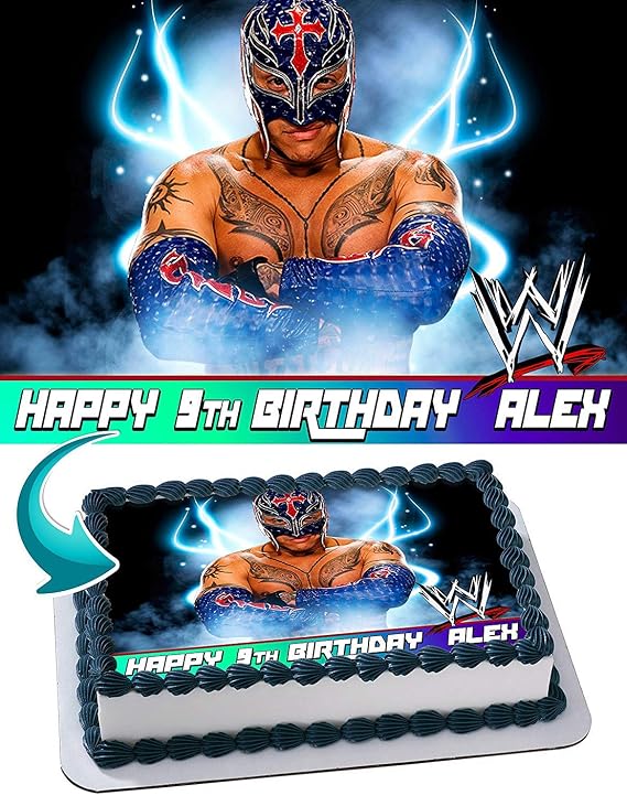 Cakecery Rey Mysterio Edible Cake Image Topper Personalized Birthday Cake Banner 1/4 Sheet