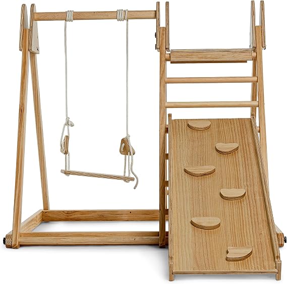 Avenlur Indoor Playground Gym for Toddlers and Kids 4-in-1 Multifunctional Playset Swing, Ladder Climber, Slide, Rock Climbing. Montessori Baby Play Year Around Adventure Crawl Activity Center