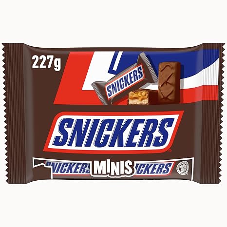 Snickers Minis Chocolate Bars Caramel & Peanut Bulk Pack 8oz Mini-Schokoriegel mit Erdnüssen und Karamell in zarter Milchschokolade — perfekt zum Teilen im Büro oder für süße Momente